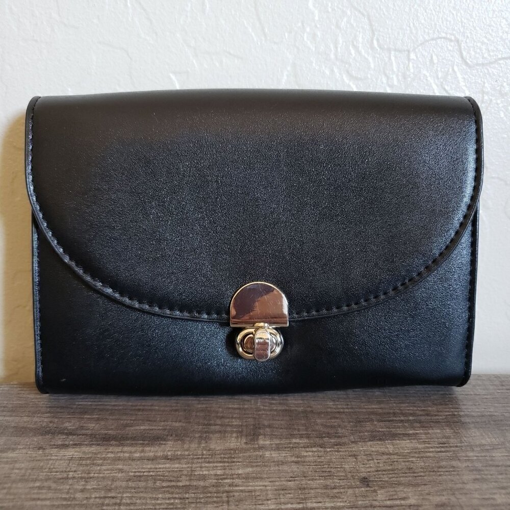 Urban Outfitters Naomi Black Faux Leather Clutch Wallet Flap Turn Lock Closure